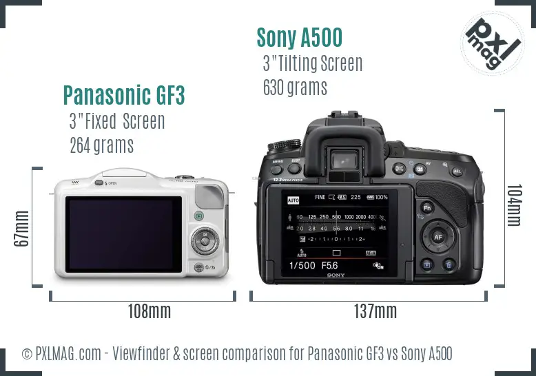 Panasonic GF3 vs Sony A500 Screen and Viewfinder comparison