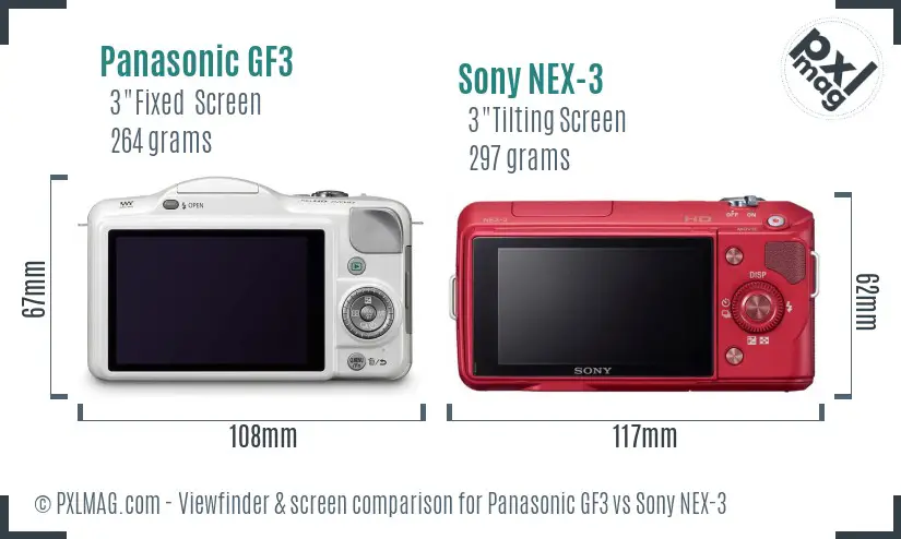 Panasonic GF3 vs Sony NEX-3 Screen and Viewfinder comparison