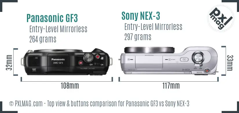 Panasonic GF3 vs Sony NEX-3 top view buttons comparison