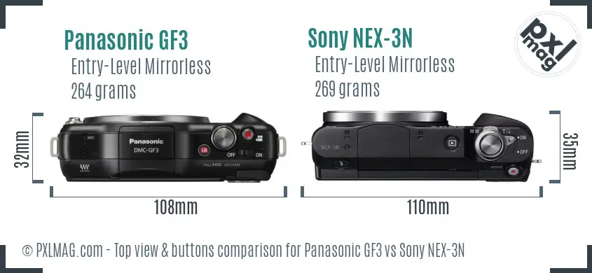 Panasonic GF3 vs Sony NEX-3N top view buttons comparison