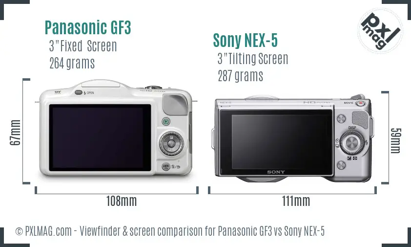 Panasonic GF3 vs Sony NEX-5 Screen and Viewfinder comparison