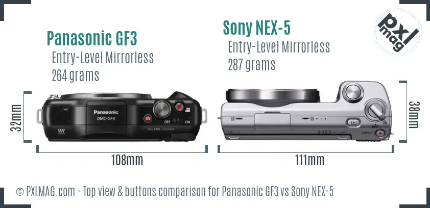 Panasonic GF3 vs Sony NEX-5 top view buttons comparison