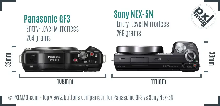 Panasonic GF3 vs Sony NEX-5N top view buttons comparison