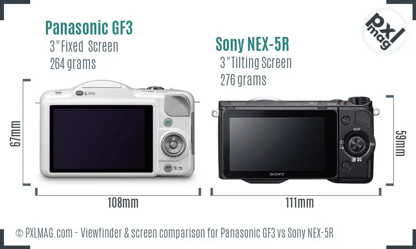 Panasonic GF3 vs Sony NEX-5R Screen and Viewfinder comparison