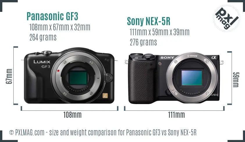 Panasonic GF3 vs Sony NEX-5R size comparison