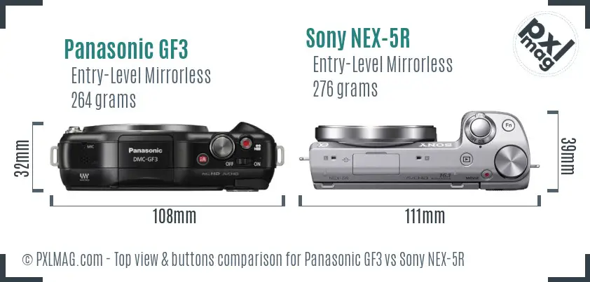 Panasonic GF3 vs Sony NEX-5R top view buttons comparison