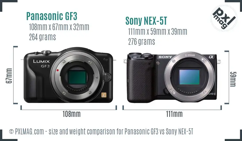Panasonic GF3 vs Sony NEX-5T size comparison