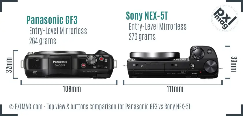 Panasonic GF3 vs Sony NEX-5T top view buttons comparison