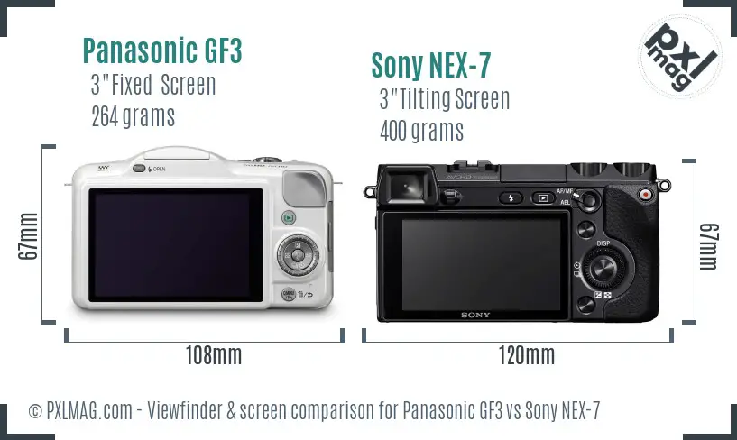 Panasonic GF3 vs Sony NEX-7 Screen and Viewfinder comparison