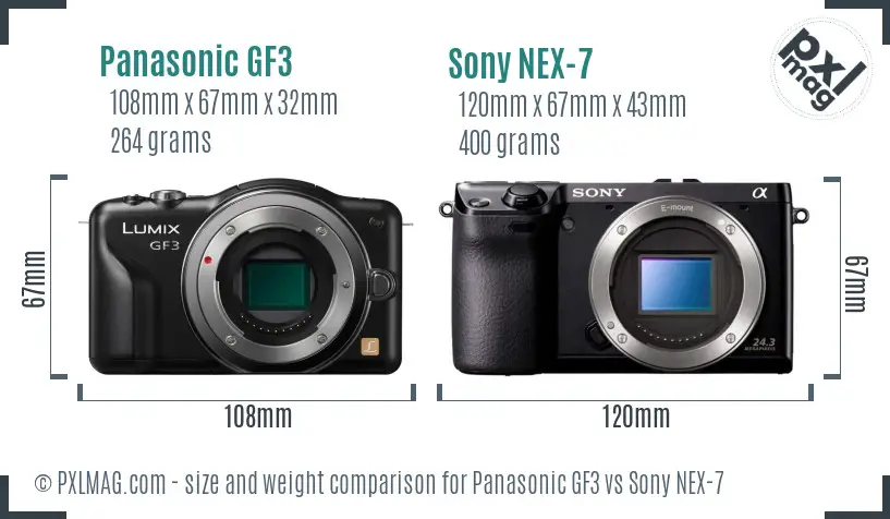 Panasonic GF3 vs Sony NEX-7 size comparison