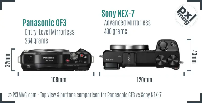 Panasonic GF3 vs Sony NEX-7 top view buttons comparison