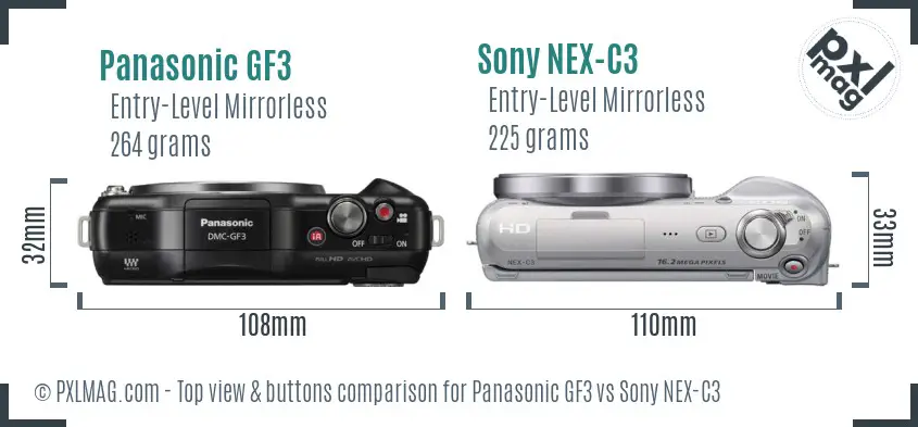 Panasonic GF3 vs Sony NEX-C3 top view buttons comparison