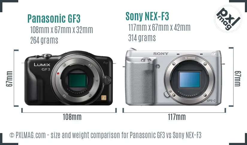 Panasonic GF3 vs Sony NEX-F3 size comparison
