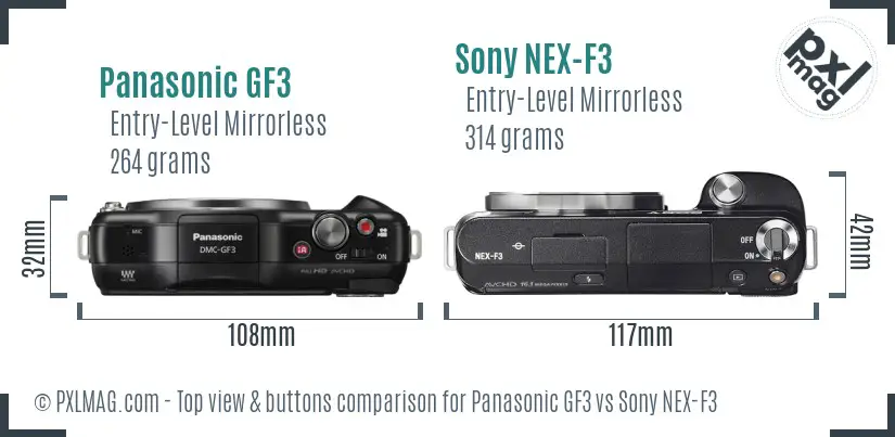 Panasonic GF3 vs Sony NEX-F3 top view buttons comparison