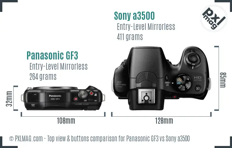 Panasonic GF3 vs Sony a3500 top view buttons comparison