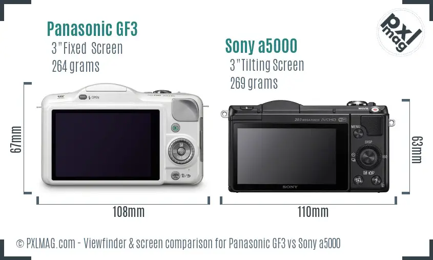 Panasonic GF3 vs Sony a5000 Screen and Viewfinder comparison