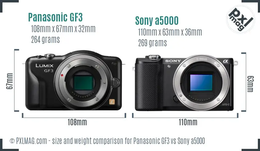 Panasonic GF3 vs Sony a5000 size comparison