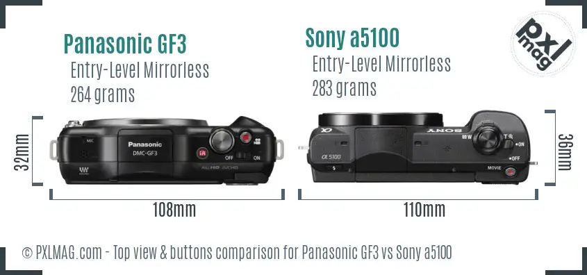 Panasonic GF3 vs Sony a5100 top view buttons comparison Panasonic GF3 vs Sony a5100 top view buttons comparison