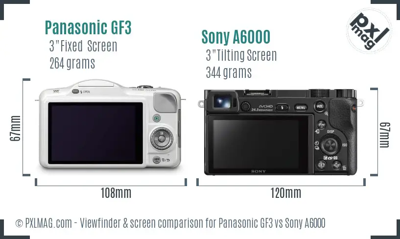 Panasonic GF3 vs Sony A6000 Screen and Viewfinder comparison