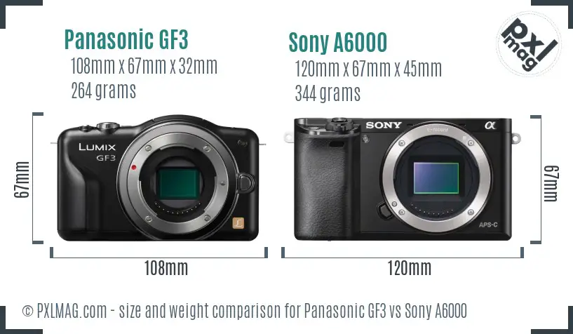 Panasonic GF3 vs Sony A6000 size comparison