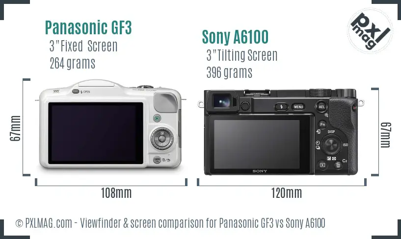 Panasonic GF3 vs Sony A6100 Screen and Viewfinder comparison
