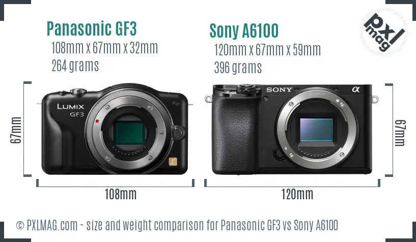 Panasonic GF3 vs Sony A6100 size comparison