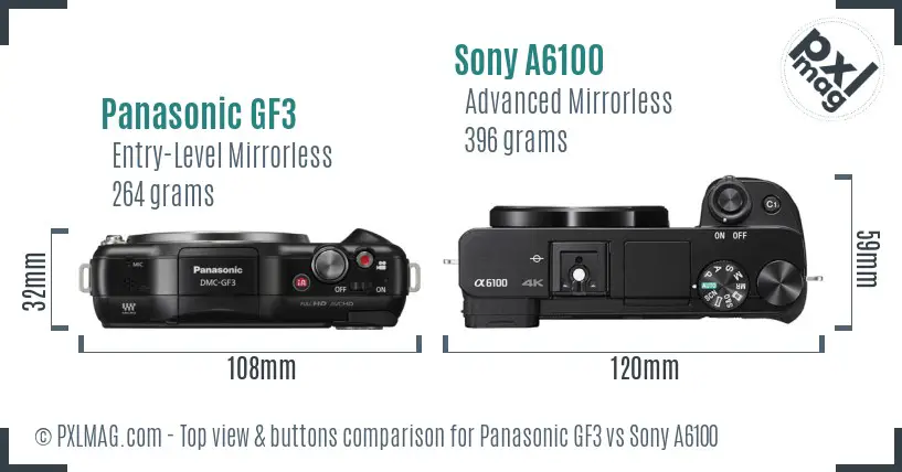 Panasonic GF3 vs Sony A6100 top view buttons comparison