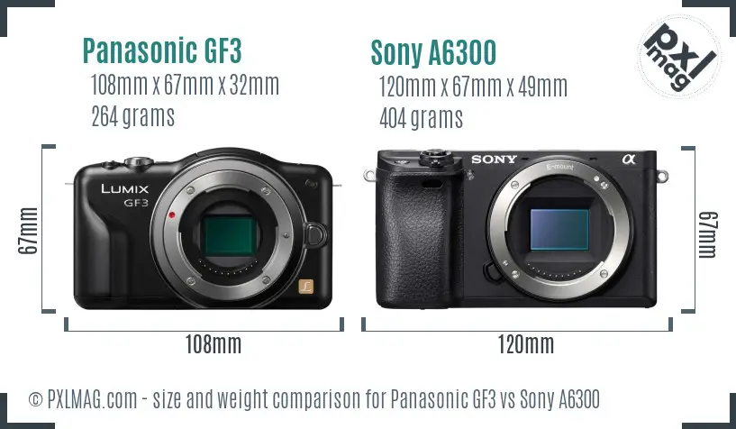 Panasonic GF3 vs Sony A6300 size comparison