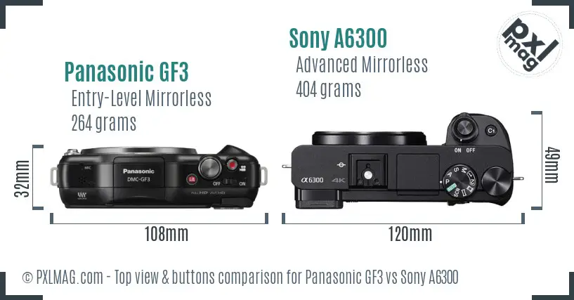 Panasonic GF3 vs Sony A6300 top view buttons comparison