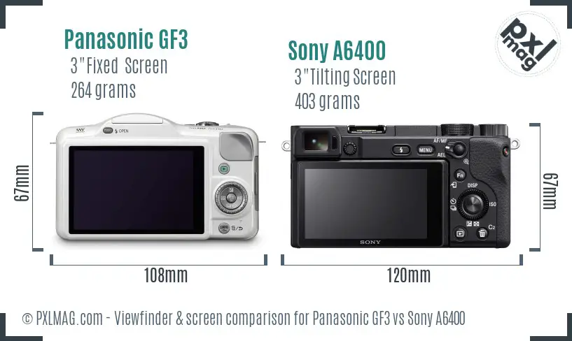 Panasonic GF3 vs Sony A6400 Screen and Viewfinder comparison