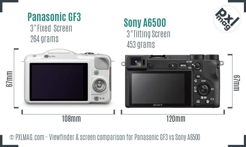 Panasonic GF3 vs Sony A6500 Screen and Viewfinder comparison
