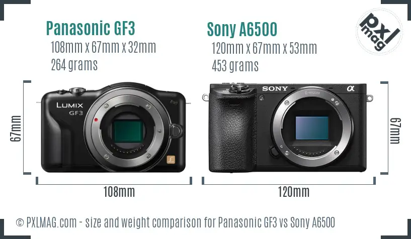 Panasonic GF3 vs Sony A6500 size comparison