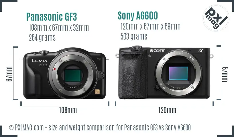 Panasonic GF3 vs Sony A6600 size comparison