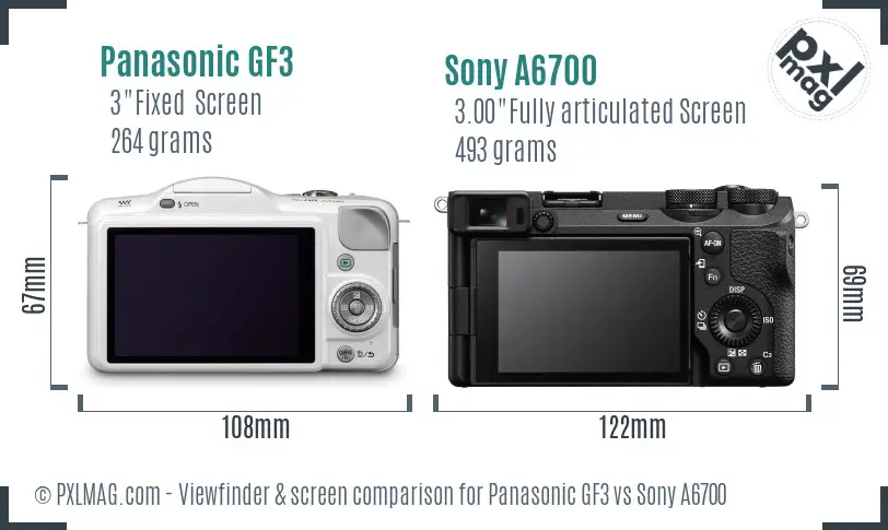 Panasonic GF3 vs Sony A6700 Screen and Viewfinder comparison