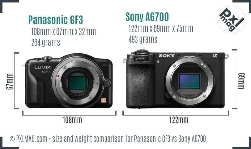 Panasonic GF3 vs Sony A6700 size comparison