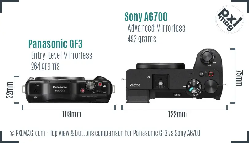 Panasonic GF3 vs Sony A6700 top view buttons comparison