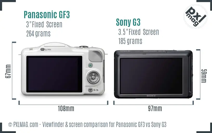 Panasonic GF3 vs Sony G3 Screen and Viewfinder comparison