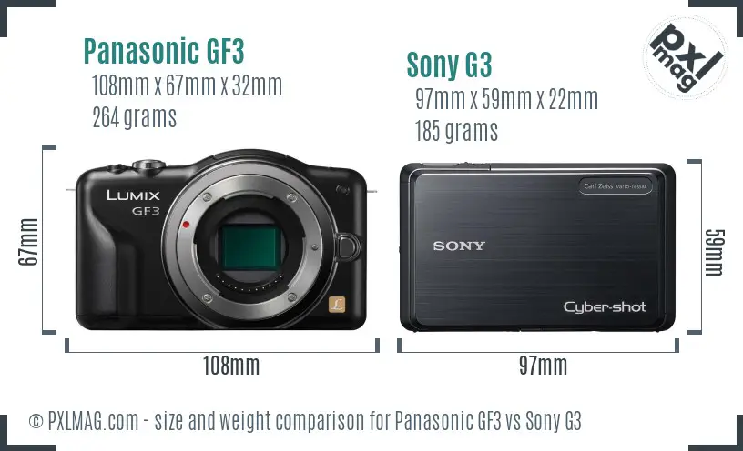 Panasonic GF3 vs Sony G3 size comparison