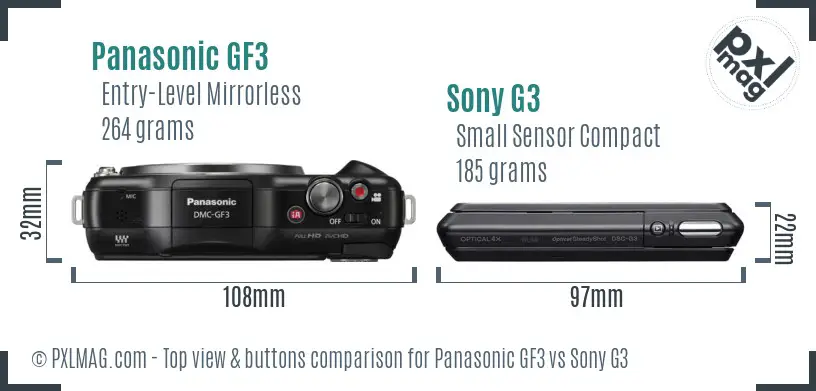 Panasonic GF3 vs Sony G3 top view buttons comparison