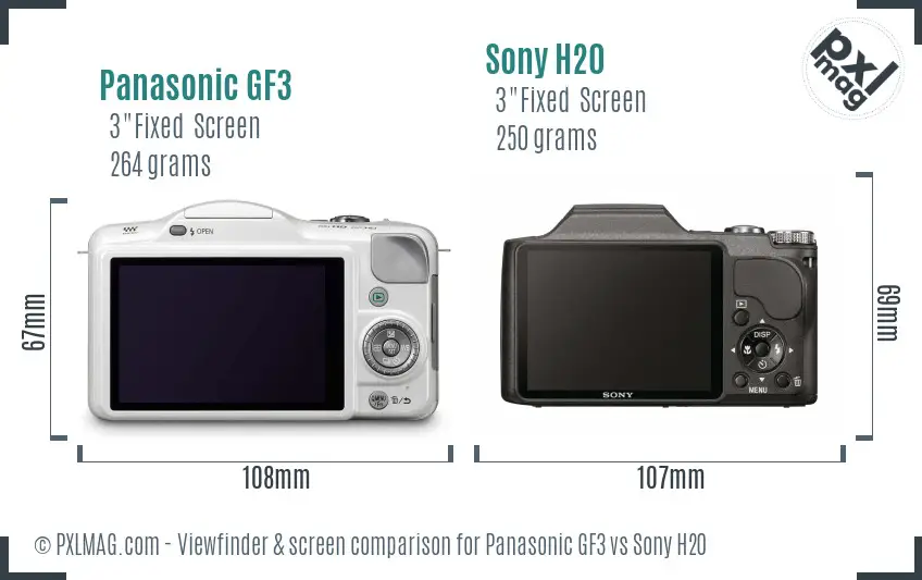 Panasonic GF3 vs Sony H20 Screen and Viewfinder comparison