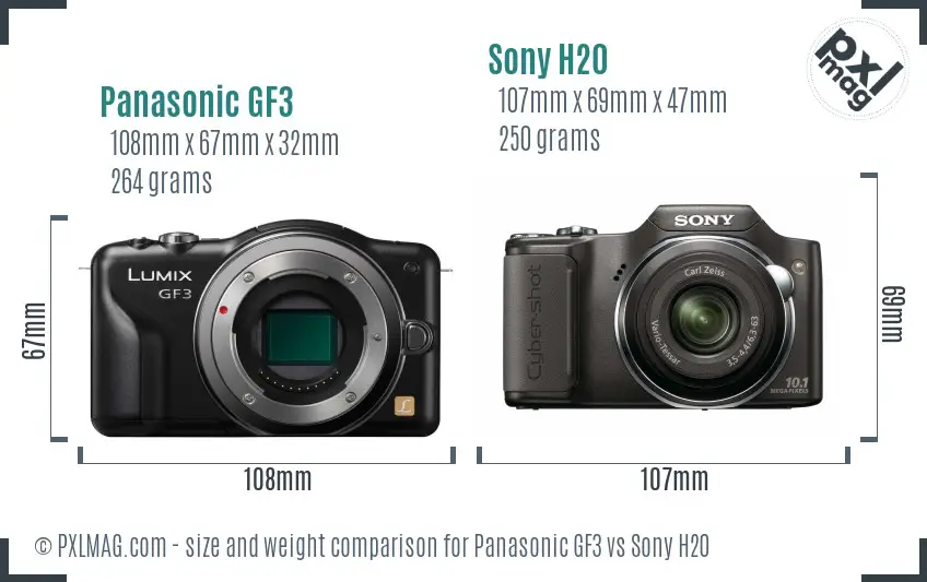 Panasonic GF3 vs Sony H20 size comparison