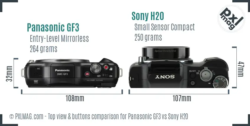 Panasonic GF3 vs Sony H20 top view buttons comparison