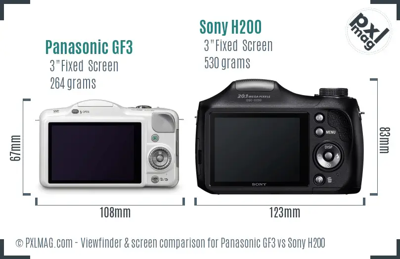 Panasonic GF3 vs Sony H200 Screen and Viewfinder comparison Panasonic GF3 vs Sony H200 Screen and Viewfinder comparison