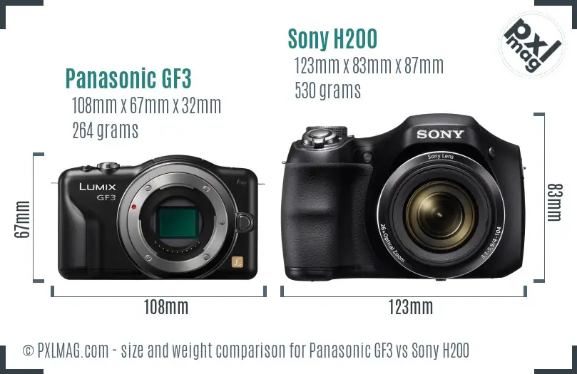Panasonic GF3 vs Sony H200 size comparison Panasonic GF3 vs Sony H200 size comparison
