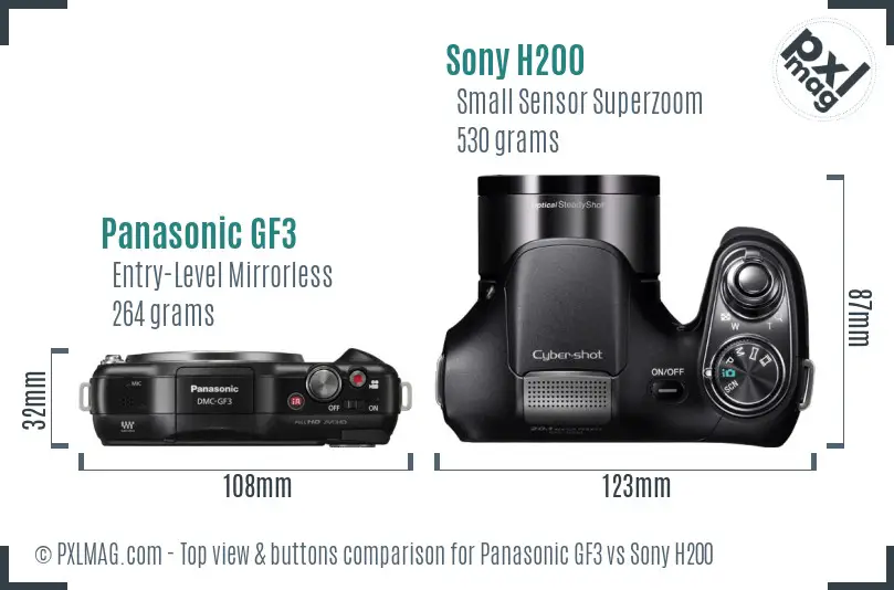 Panasonic GF3 vs Sony H200 top view buttons comparison Panasonic GF3 vs Sony H200 top view buttons comparison