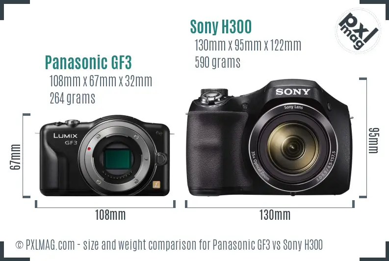 Panasonic GF3 vs Sony H300 size comparison
