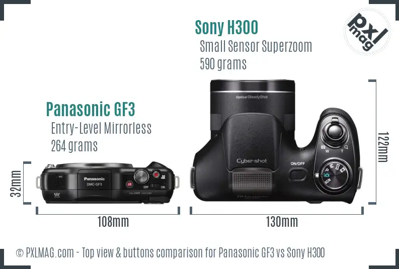 Panasonic GF3 vs Sony H300 top view buttons comparison
