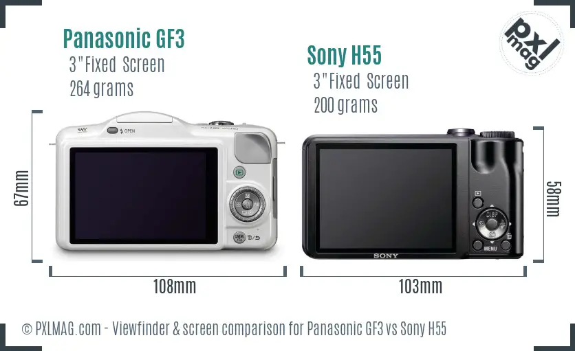 Panasonic GF3 vs Sony H55 Screen and Viewfinder comparison