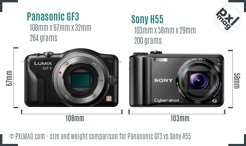 Panasonic GF3 vs Sony H55 size comparison