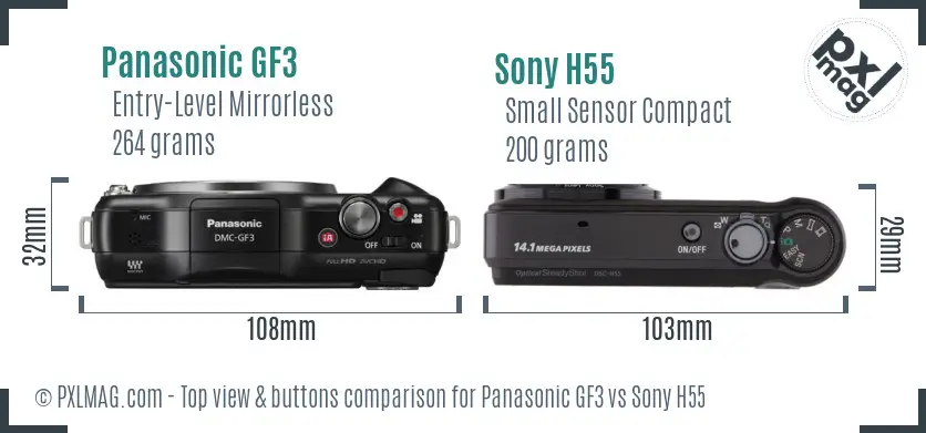 Panasonic GF3 vs Sony H55 top view buttons comparison